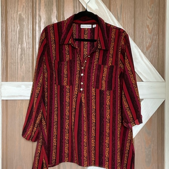Rebecca Malone Tops - Rebecca Malone Red and Black 1/2 Button Down Shirt. Sleeves up/down SIZE XL